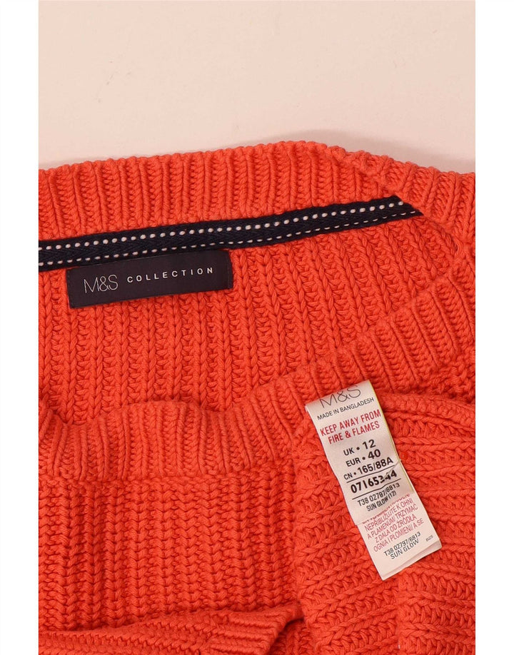Marks & Spencer Womens Boat Neck Jumper Sweater UK 12 Medium Orange Cotton