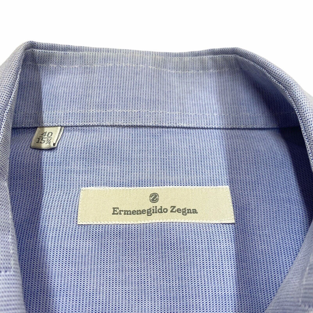 Ermenegildo Zegna Semi Spread Collar Button Up Shirt | Vintage Designer Blue VTG | Vintage Messina Hembry | Thrift | Second-Hand Messina Hembry | Used Clothing | Messina Hembry 