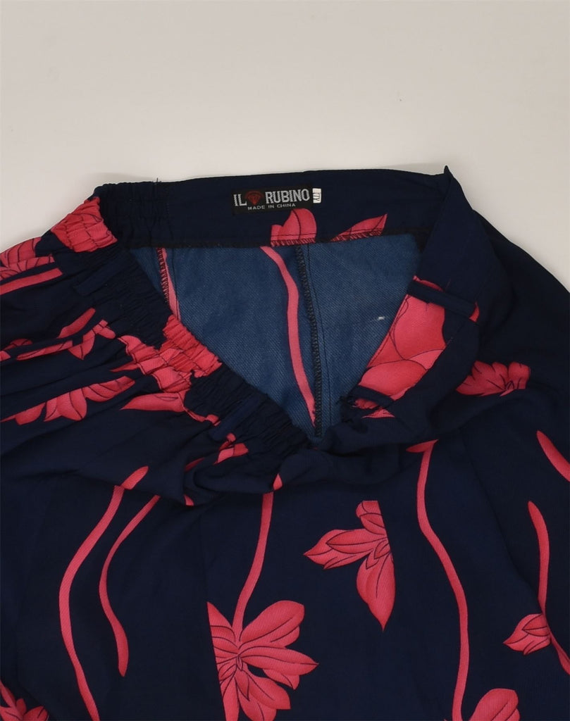 FIORELLA RUBINO Womens A-Line Skirt UK 18 XL W32 Navy Blue Floral | Vintage Fiorella Rubino | Thrift | Second-Hand Fiorella Rubino | Used Clothing | Messina Hembry 