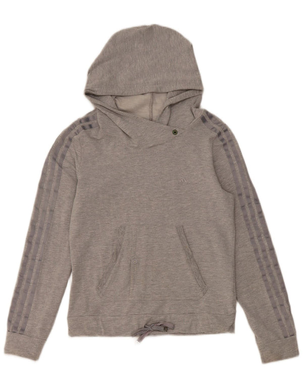Adidas Womens Hoodie Jumper UK 12 Medium Grey Cotton