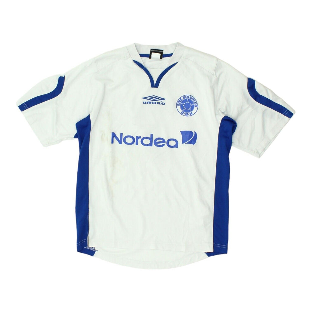 Ribe Boldklub Umbro Mens White Shirt | Vintage Danish Football Sportswear VTG | Vintage Messina Hembry | Thrift | Second-Hand Messina Hembry | Used Clothing | Messina Hembry 