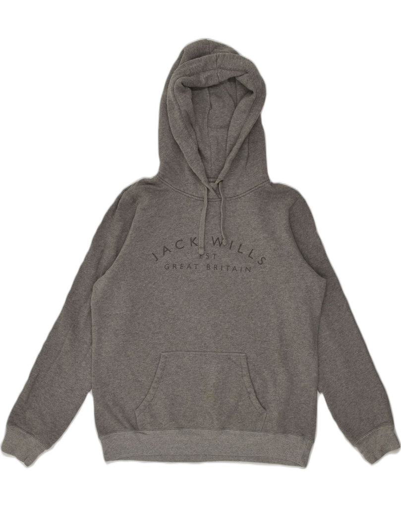 JACK WILLS Womens Graphic Hoodie Jumper UK 14 Large  Grey Cotton | Vintage Jack Wills | Thrift | Second-Hand Jack Wills | Used Clothing | Messina Hembry 