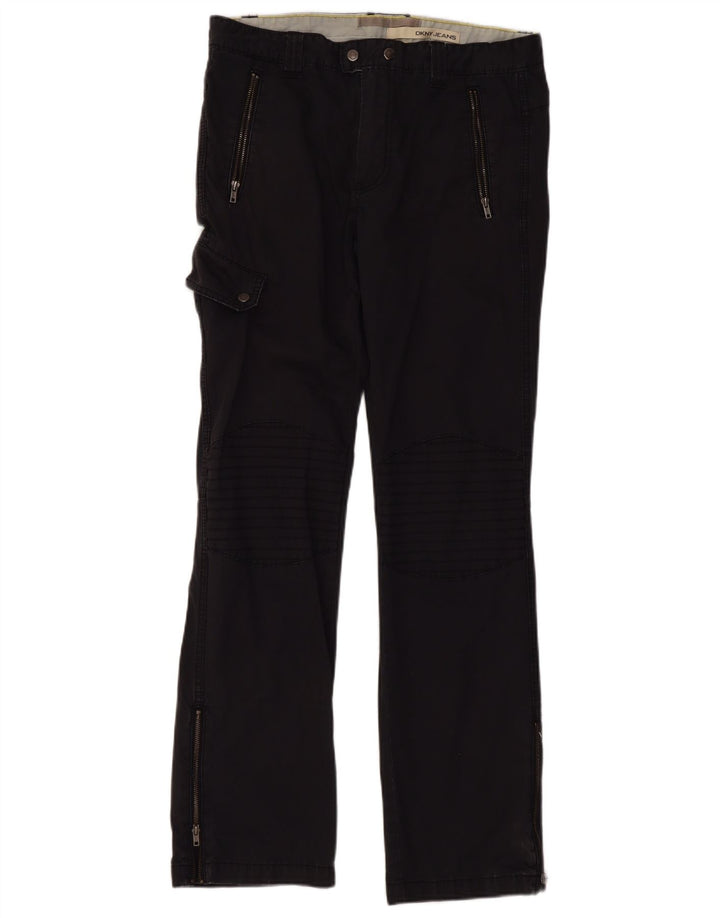 Dkny Mens Straight Cargo Trousers W32 L32 Black Cotton