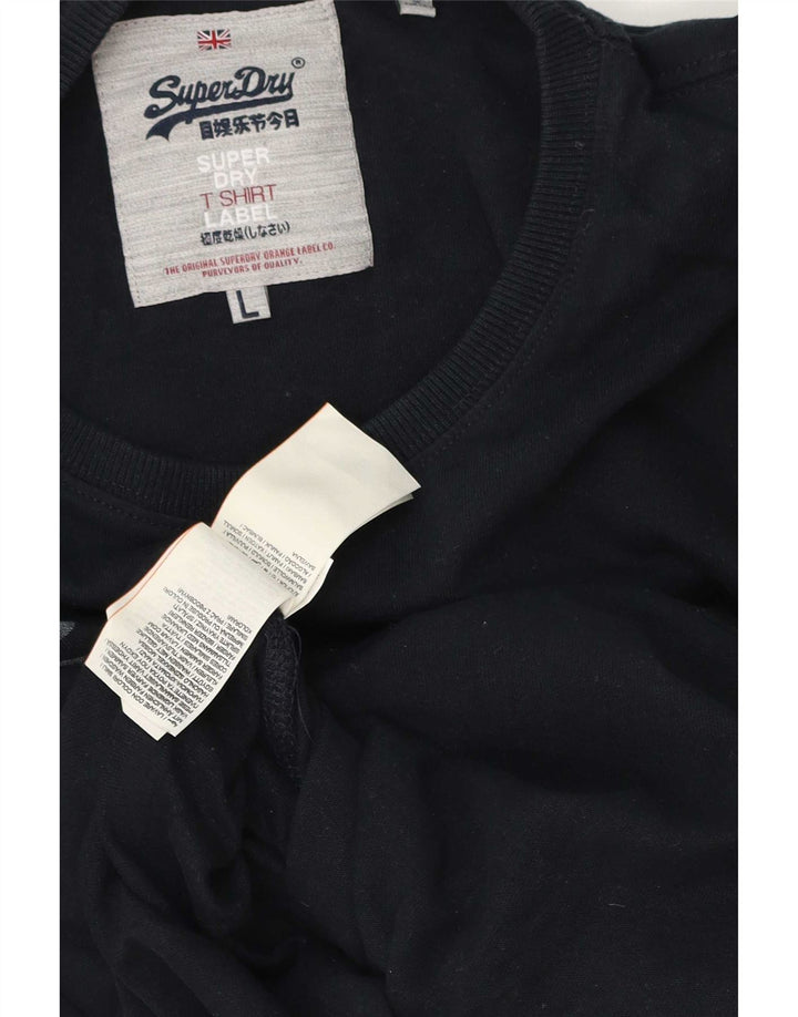 Superdry Mens Graphic Top Long Sleeve Large Navy Blue Cotton
