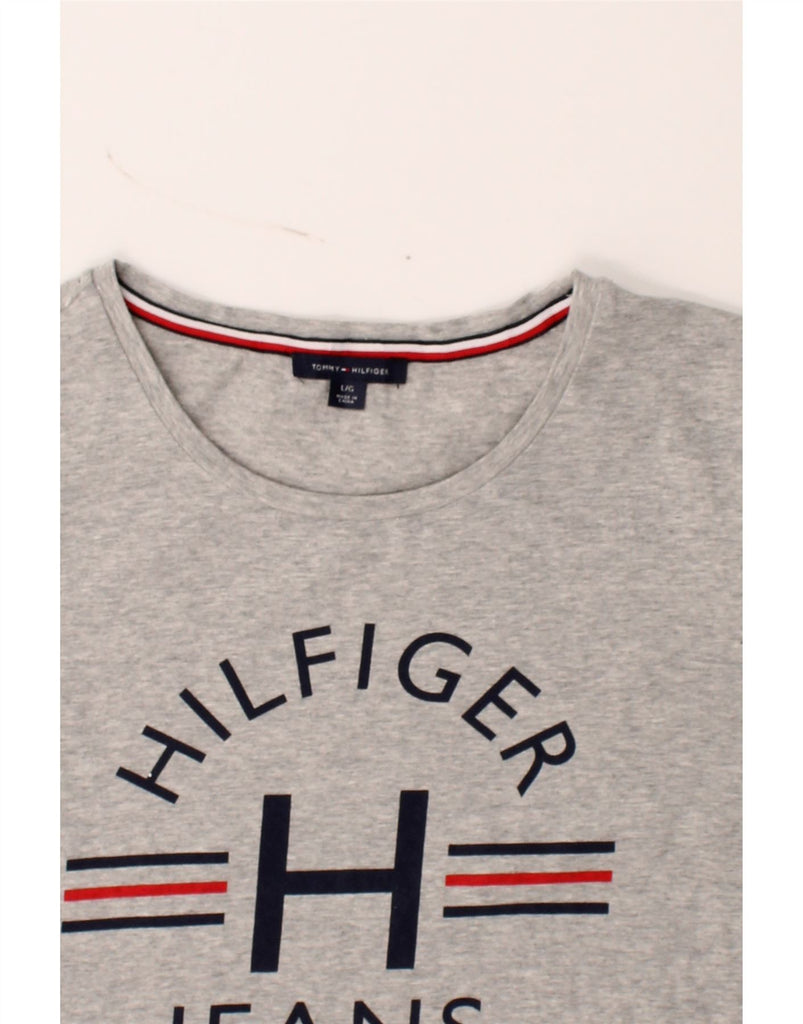 TOMMY HILFIGER Womens Graphic T-Shirt Top UK 16 Large Grey Cotton Vintage Tommy Hilfiger and Second-Hand Tommy Hilfiger from Messina Hembry 