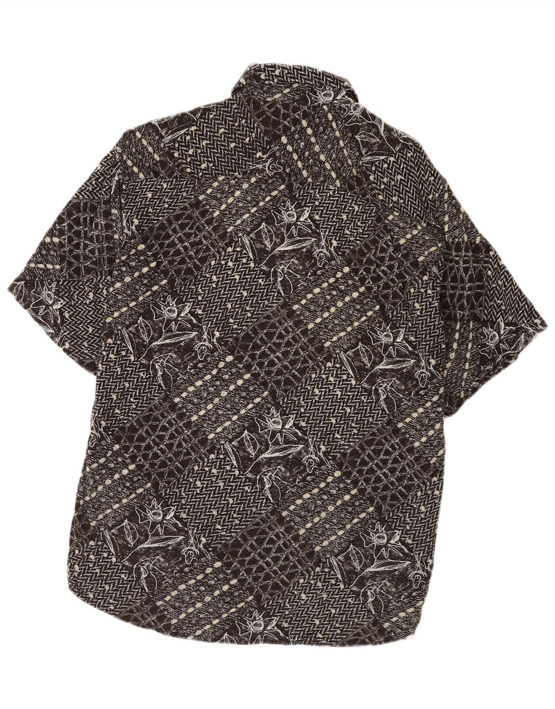Vintage Mens Short Sleeve Shirt Medium Black Patchwork
