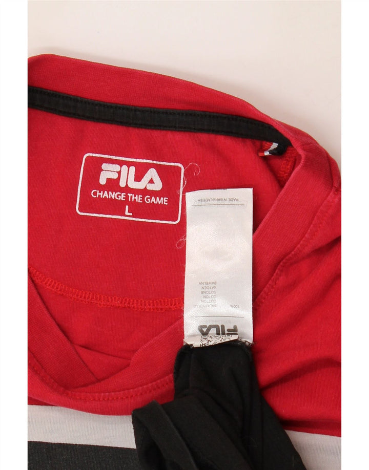 FILA Mens Graphic T-Shirt Top Large Multicoloured Colourblock Cotton Vintage Fila and Second-Hand Fila from Messina Hembry 