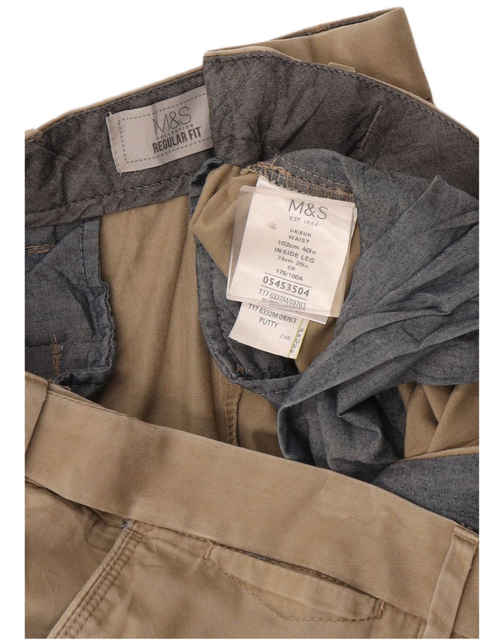 Marks & Spencer Mens Regular Fit Chino Trousers W40 L29 Beige Cotton