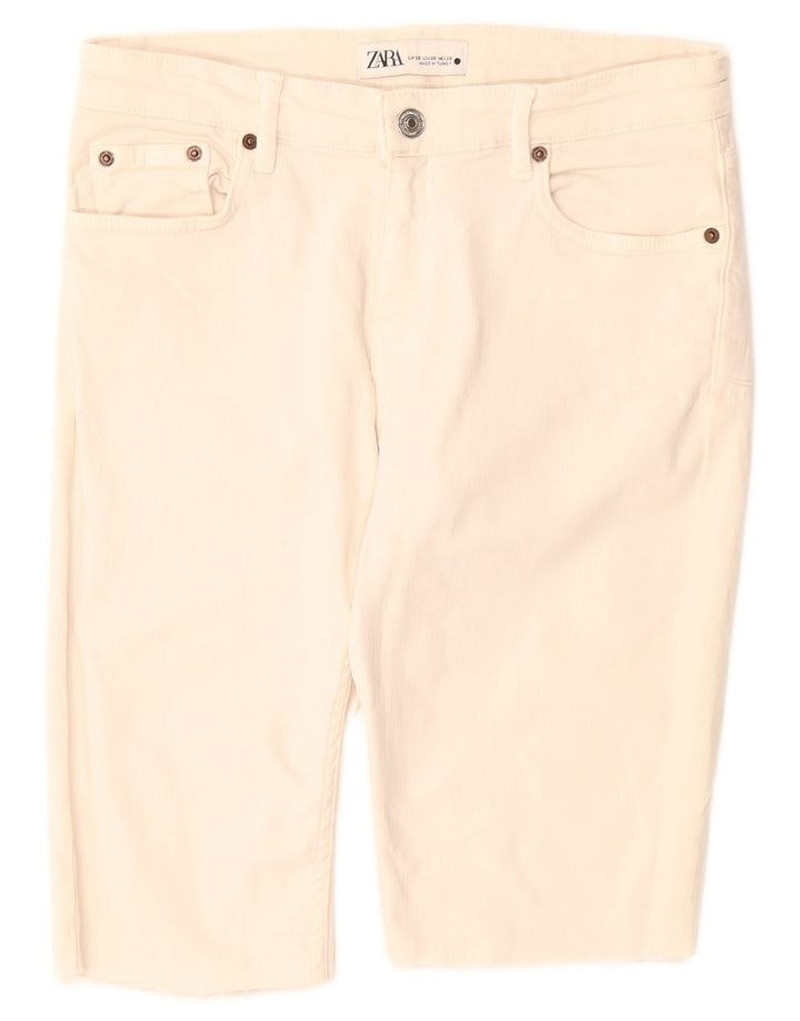 ZARA Womens Bermuda Denim Shorts EU 38 Small W28  Off White
