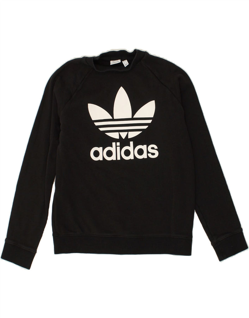 ADIDAS Womens Graphic Sweatshirt Jumper UK 14 Medium Black Cotton Vintage Adidas and Second-Hand Adidas from Messina Hembry 