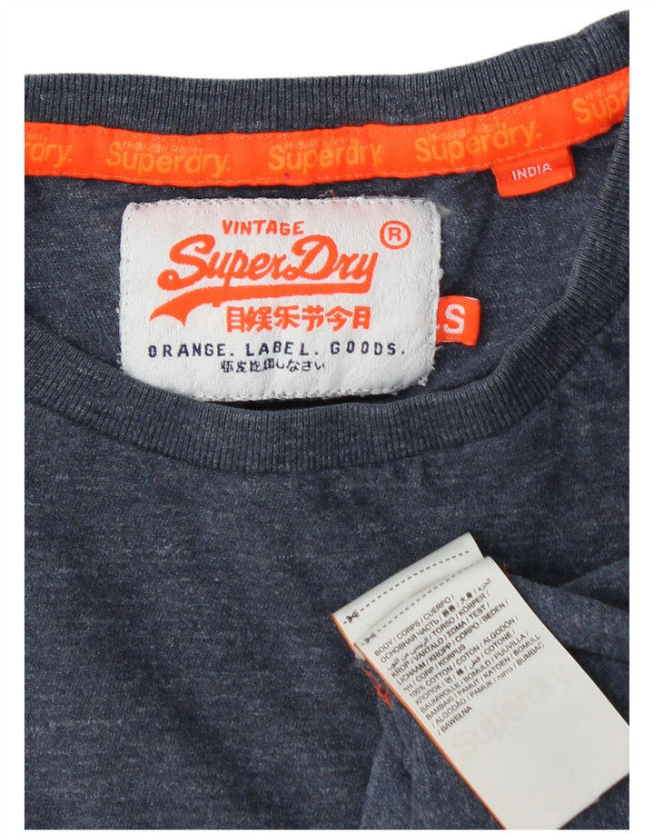 SUPERDRY Mens Top Long Sleeve Small Blue Flecked Cotton