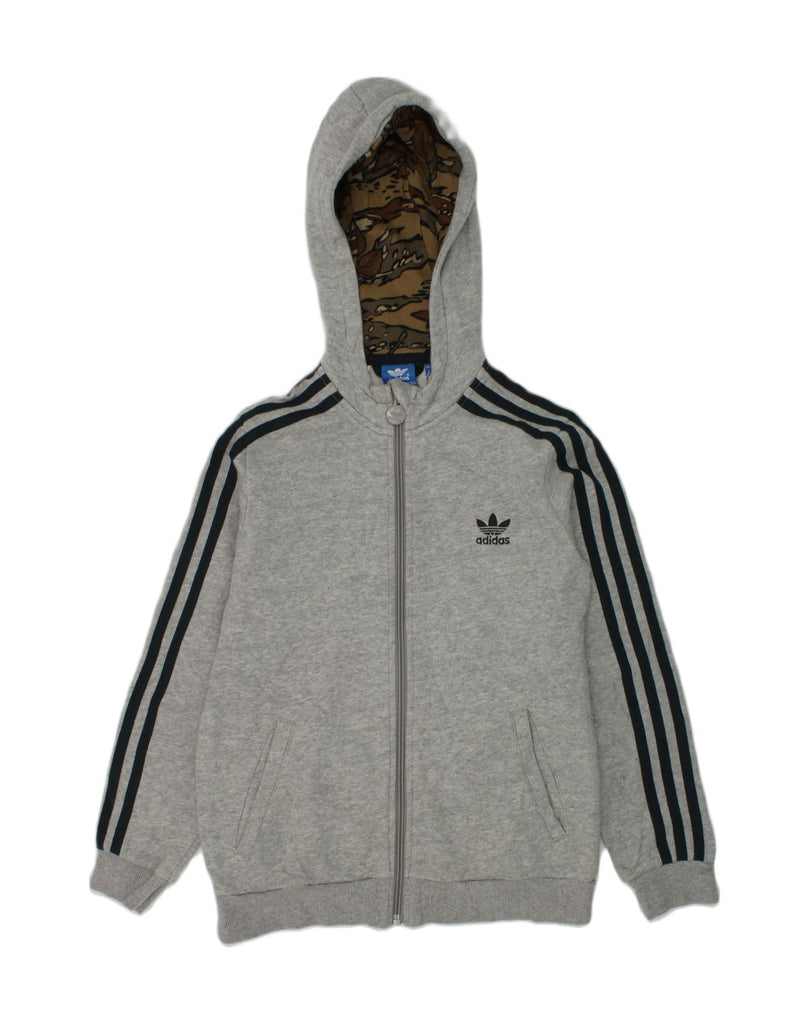 ADIDAS Boys Zip Hoodie Sweater 10-11 Years Grey Cotton | Vintage Adidas | Thrift | Second-Hand Adidas | Used Clothing | Messina Hembry 