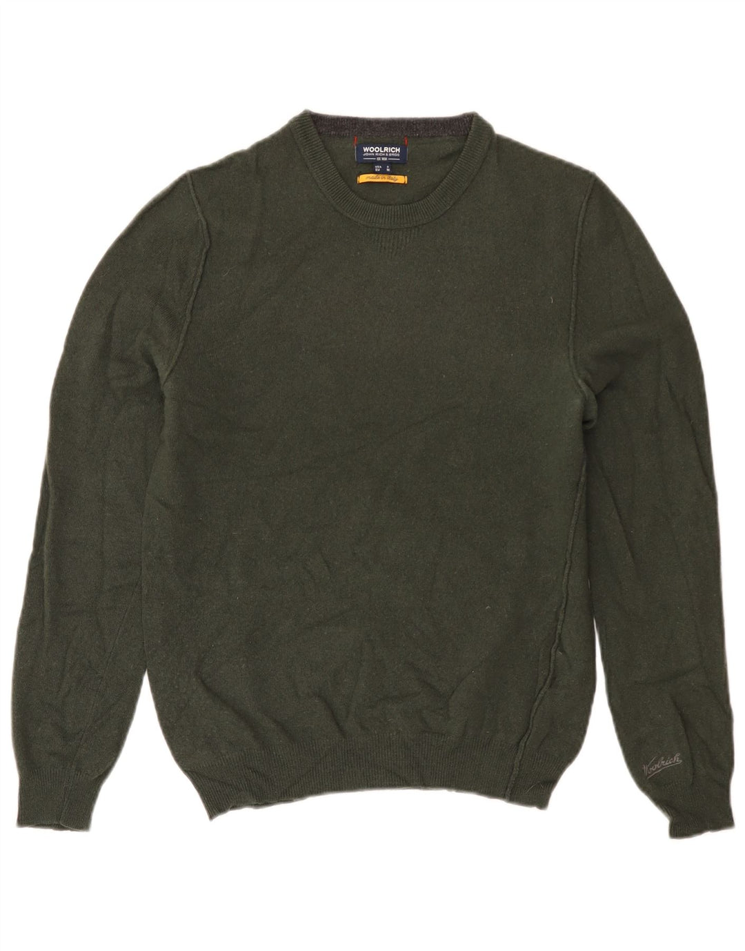 WOOLRICH Womens Crew Neck Jumper Sweater UK 14 Medium Khaki Wool