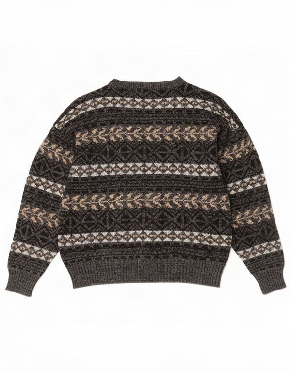 Vintage Mens Crew Neck Jumper Sweater XL Grey Fair Isle