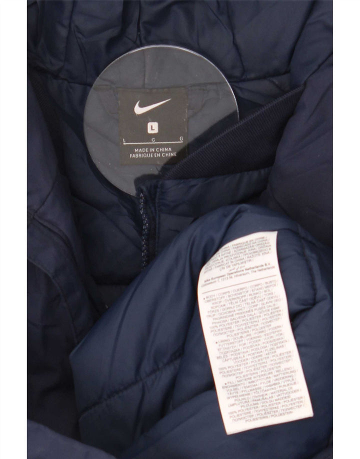 Nike Mens Hooded Padded Coat UK 40 Large Navy Blue Polyester