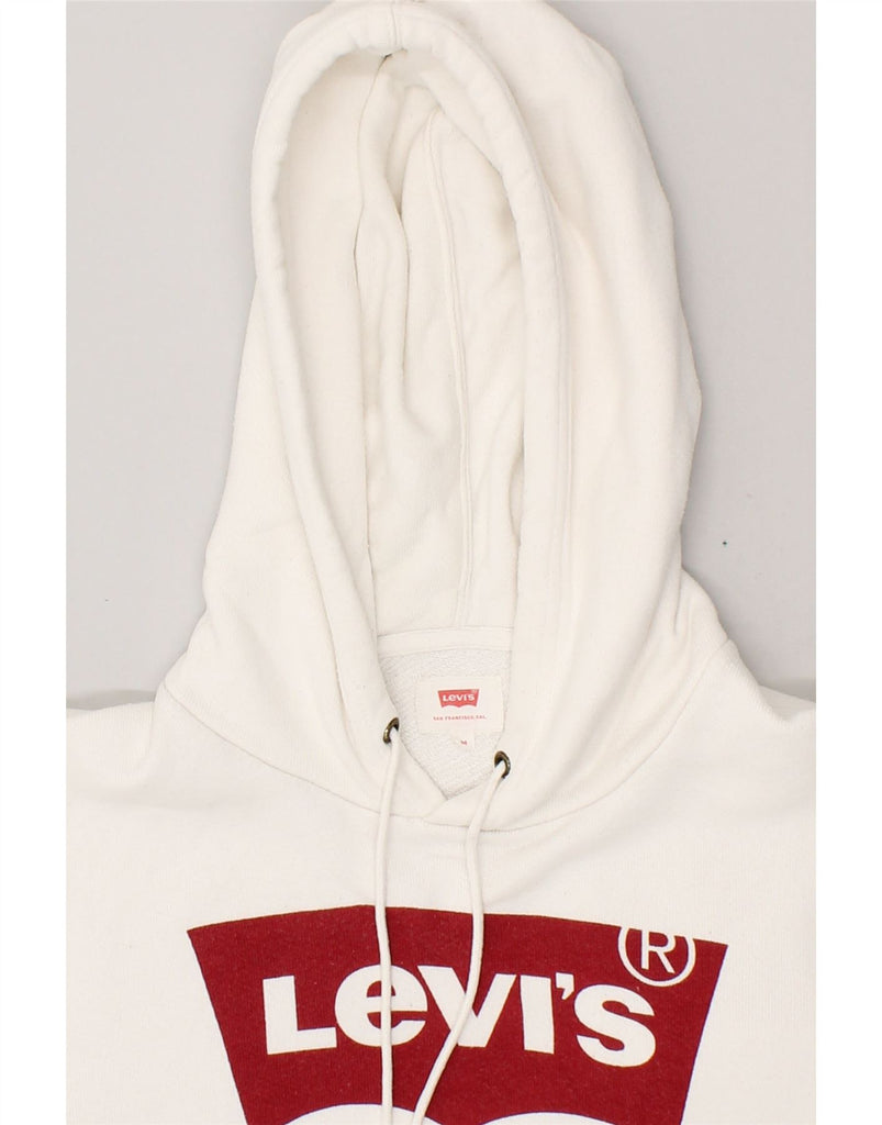 LEVI'S Womens Graphic Hoodie Jumper UK 14 Medium White Cotton | Vintage Levi's | Thrift | Second-Hand Levi's | Used Clothing | Messina Hembry 