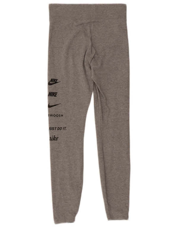 Nike Womens Swoosh Graphic Leggings UK 8 Small Grey Flecked Cotton