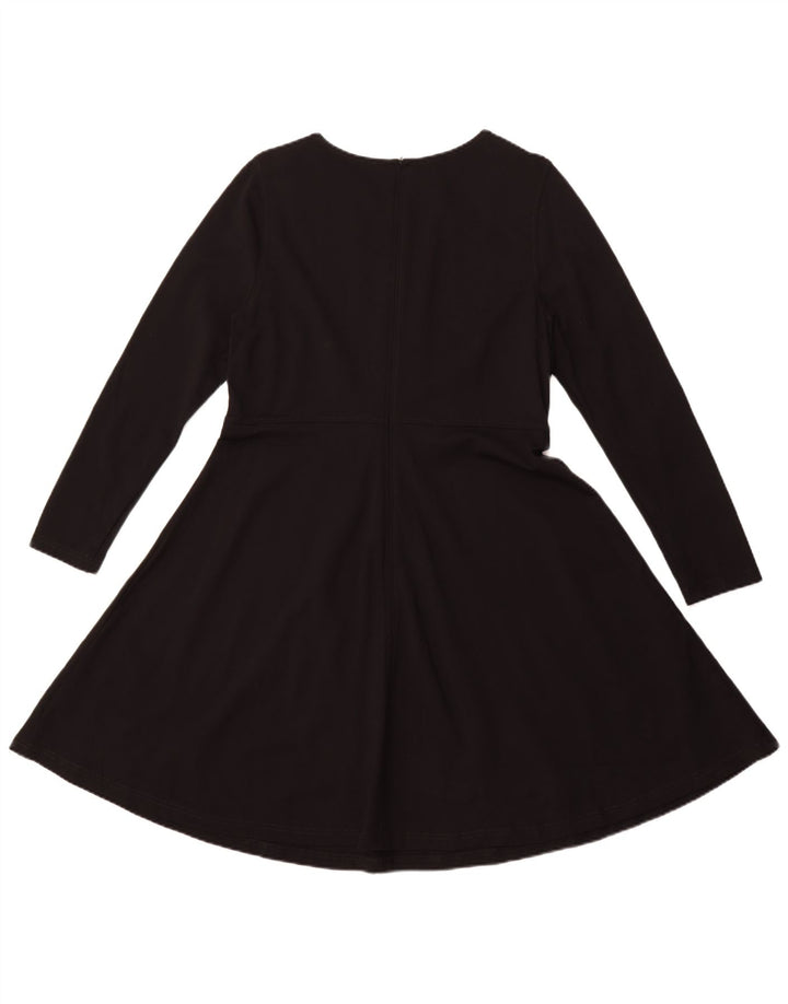 MARKS & SPENCER Womens Long Sleeve A-Line Dress UK 16 Large  Black Viscose