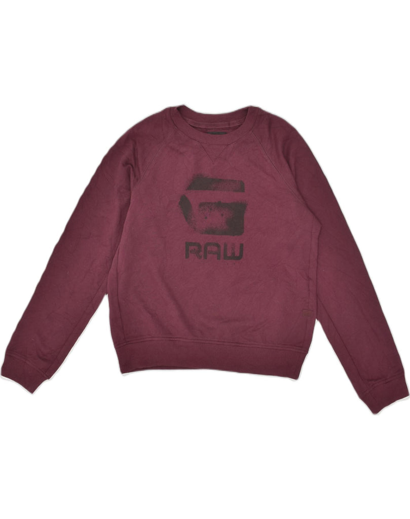 G-STAR Womens Graphic Sweatshirt Jumper UK 10 Small Burgundy Cotton | Vintage G-Star | Thrift | Second-Hand G-Star | Used Clothing | Messina Hembry 