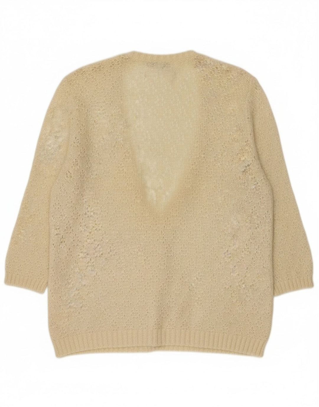 Vintage Womens 3/4 Sleeve Cardigan Sweater IT 44 Medium Beige Viscose
