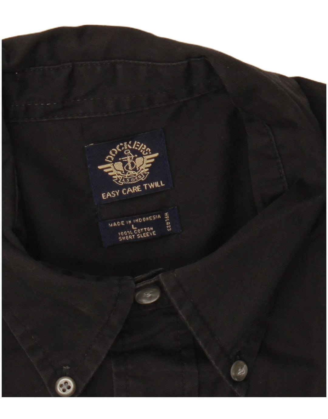 DOCKERS Mens Short Sleeve Shirt Large Black Cotton