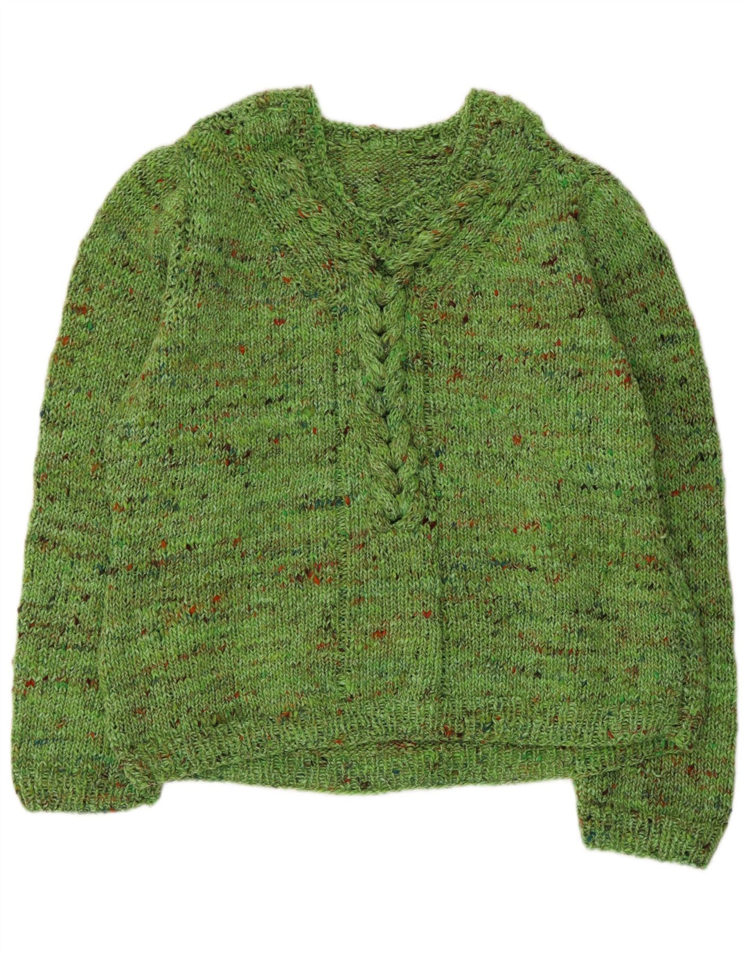 VINTAGE Womens V-Neck Jumper Sweater UK 18 XL Green Flecked