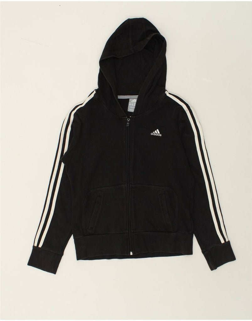 ADIDAS Womens Zip Hoodie Sweater UK 12 Medium Black Cotton | Vintage Adidas | Thrift | Second-Hand Adidas | Used Clothing | Messina Hembry 
