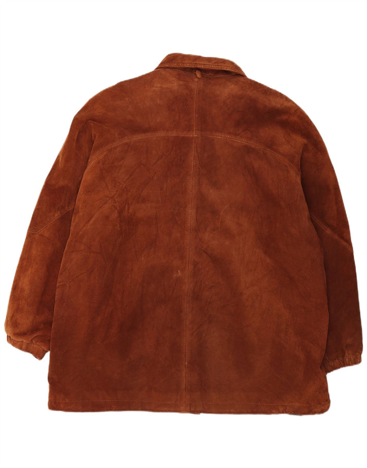 Michel Womens Oversized Suede Overcoat IT 50 XL Brown Leather