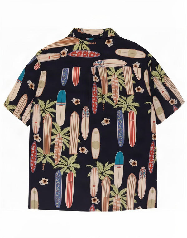 Vintage Mens Abstract Pattern Short Sleeve Shirt Large Navy Blue Rayon