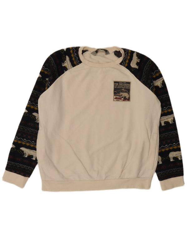 Jeep Mens Sweatshirt Jumper Large White Fair Isle
