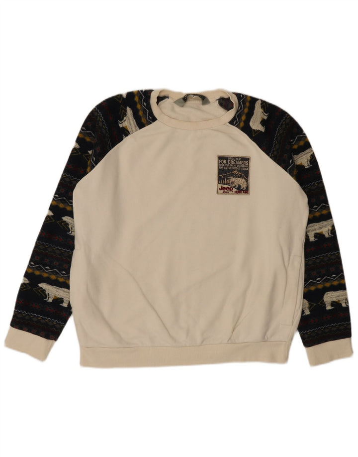 Jeep Mens Sweatshirt Jumper Large White Fair Isle