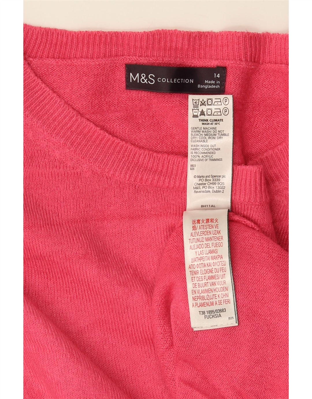 Marks & Spencer Womens Crew Neck Jumper Sweater UK 14 Medium Pink Acrylic