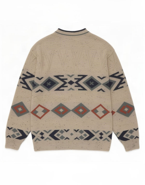 Marks & Spencer Mens Crew Neck Jumper Sweater Medium Beige Geometric