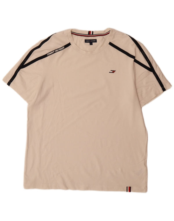 Tommy Hilfiger Mens T-Shirt Top Large Off White Colourblock Cotton