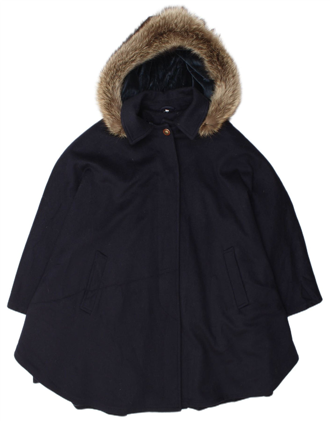 Mabrun Womens Hooded Oversized Overcoat IT 44 Medium Navy Blue Wool