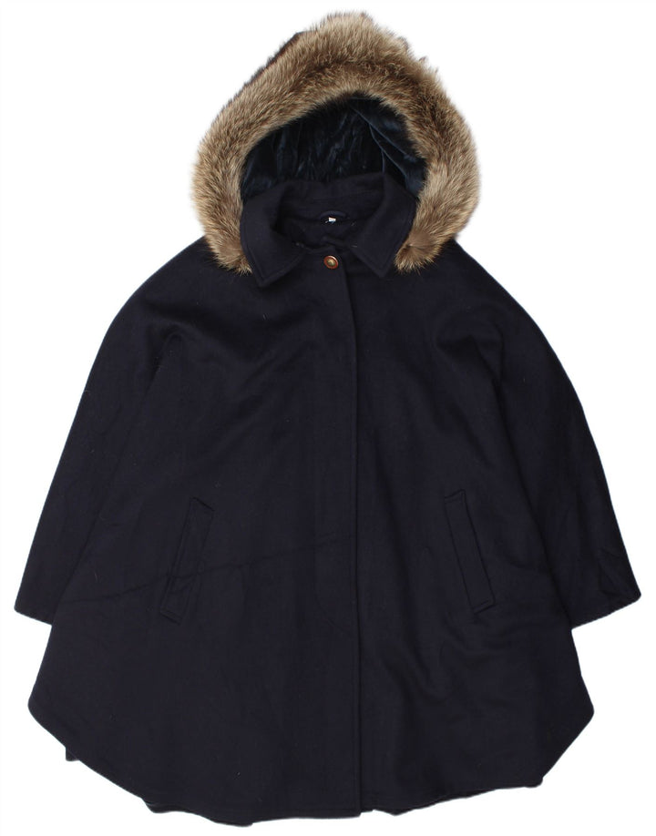 Mabrun Womens Hooded Oversized Overcoat IT 44 Medium Navy Blue Wool