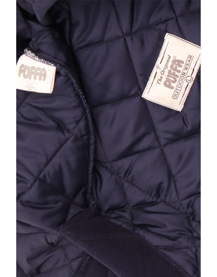 Puffa Womens Quilted Jacket UK 16 Large Navy Blue Cotton