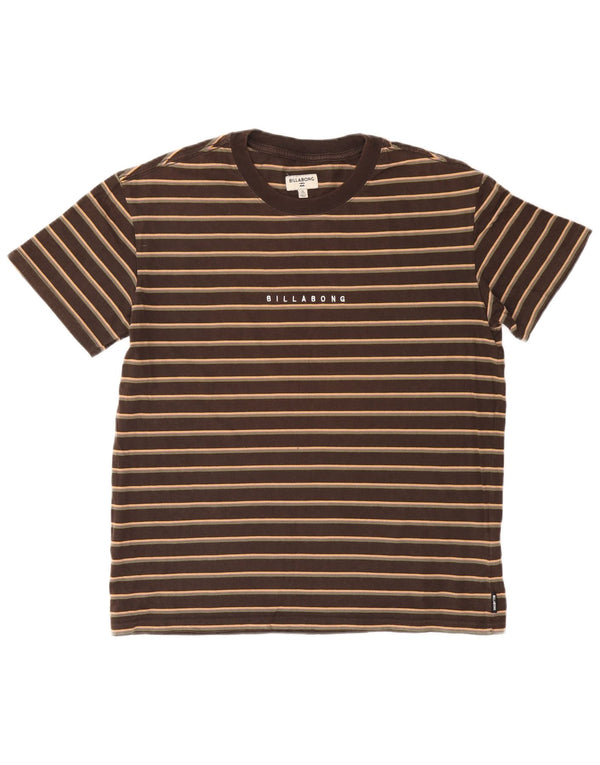 Billabong Mens T-Shirt Top Medium Brown Striped Cotton