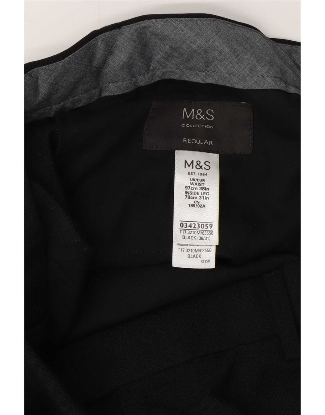 Marks & Spencer Mens Regular Suit Trousers W38 L31 Black Polyester
