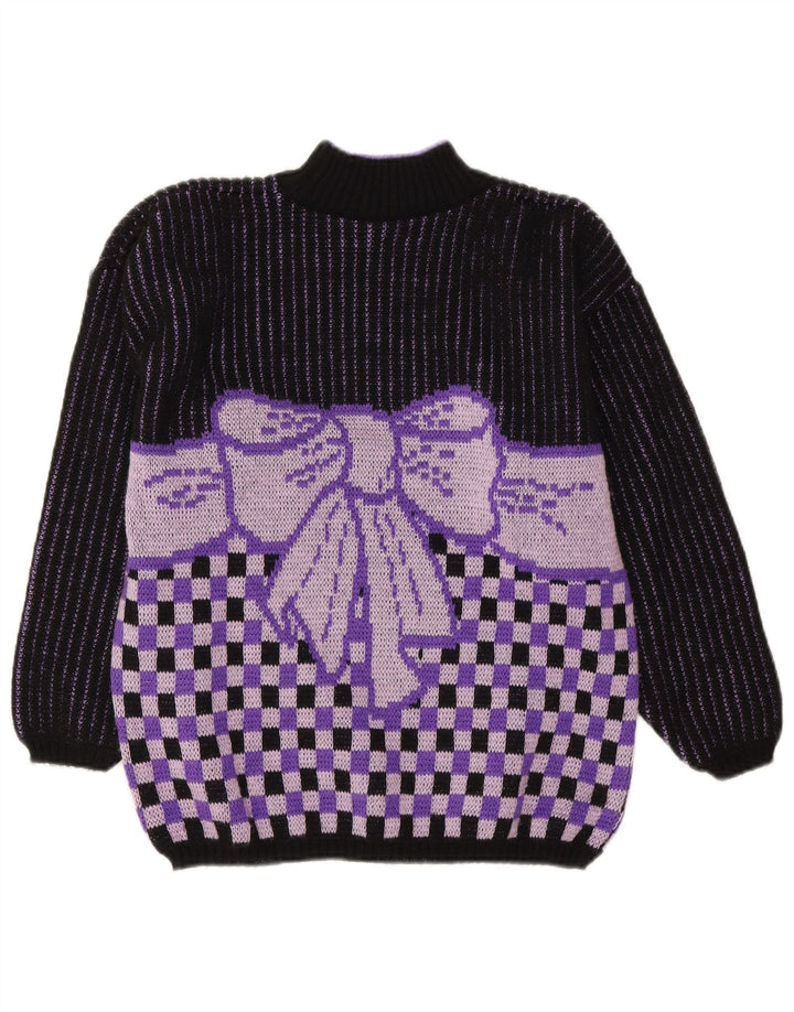 Vintage Womens Turtle Neck Jumper Sweater UK 14 Medium Purple Geometric