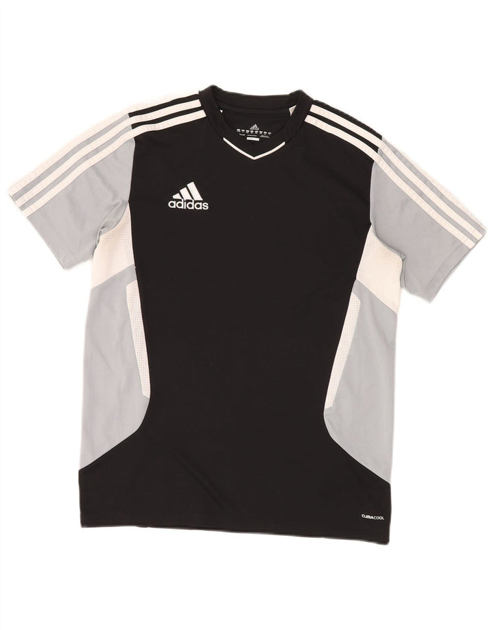 ADIDAS Boys Climacool T-Shirt Top 13-14 Years Black Colourblock Polyester
