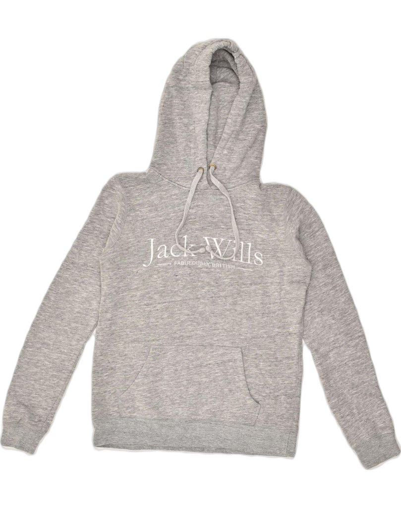 JACK WILLS Womens Graphic Hoodie Jumper UK 8 Small  Grey Cotton | Vintage Jack Wills | Thrift | Second-Hand Jack Wills | Used Clothing | Messina Hembry 