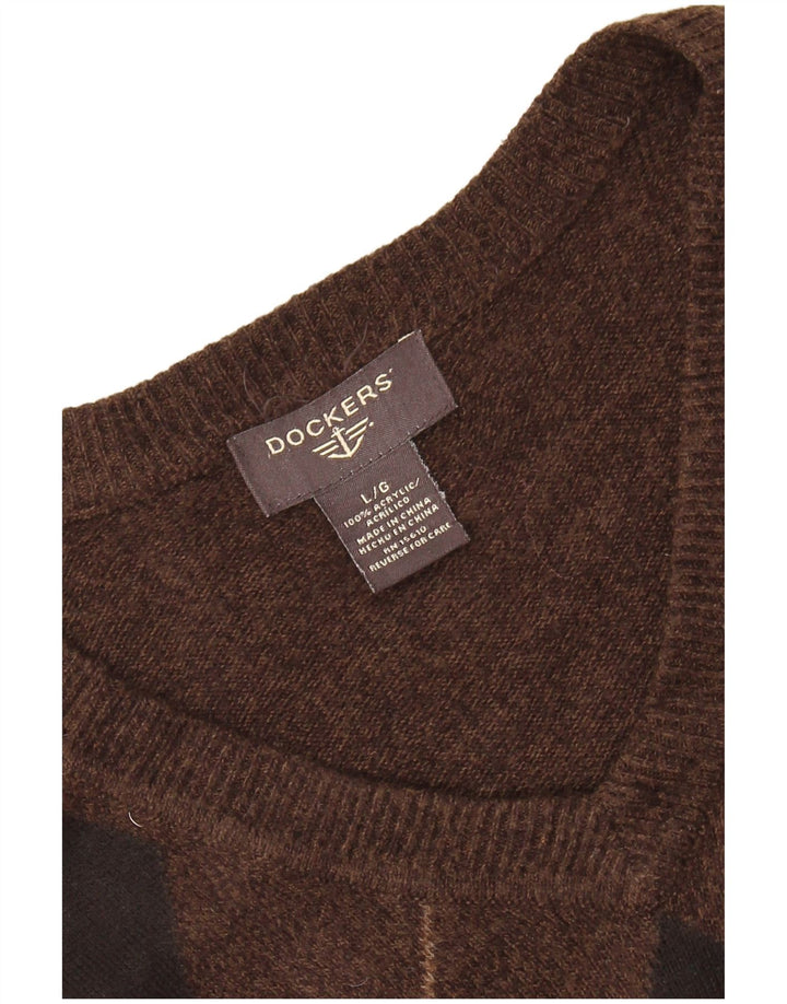 DOCKERS Mens Vest Tank Top Large Brown Argyle/Diamond Acrylic