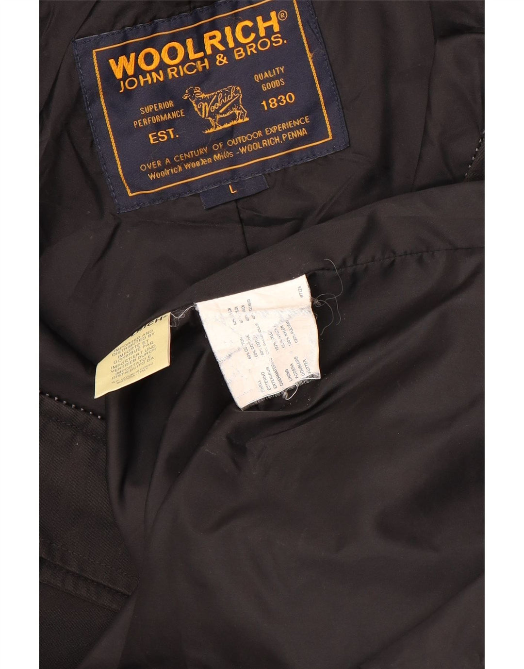 Woolrich Womens Hooded Overcoat UK 16 Large Black Cotton