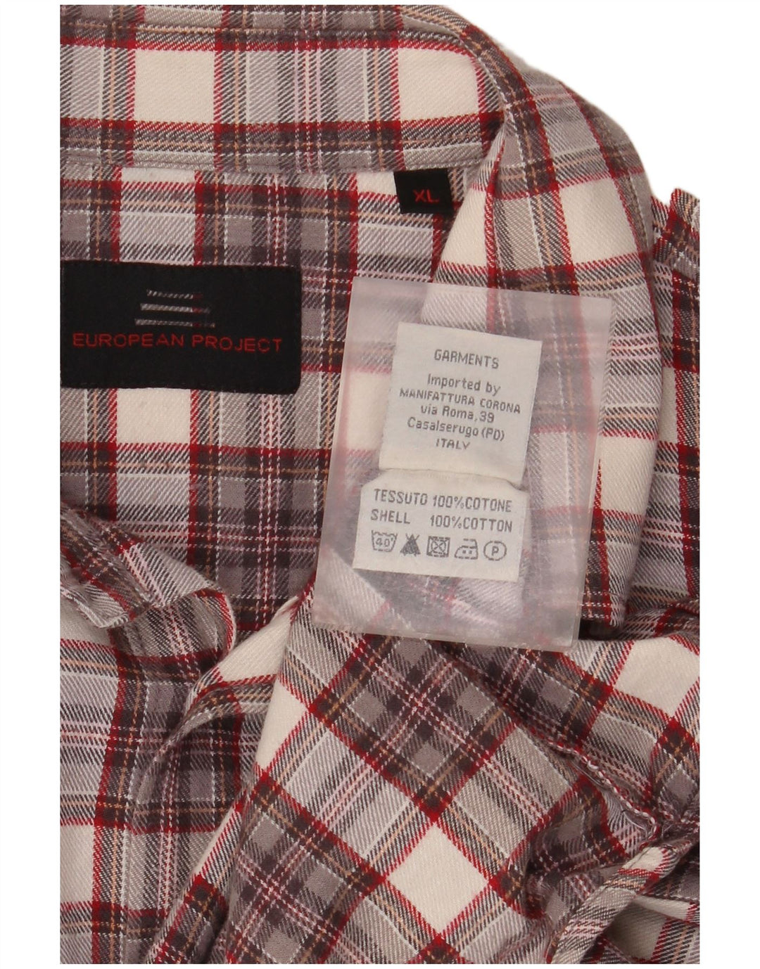 European Project Mens Flannel Shirt XL Grey Check Cotton