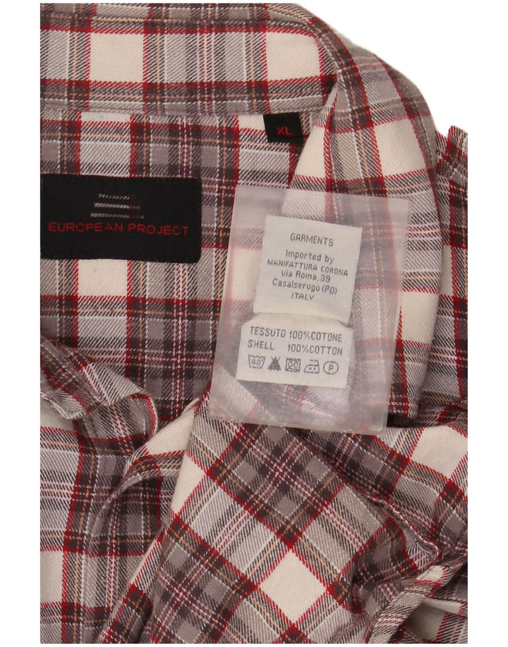 European Project Mens Flannel Shirt XL Grey Check Cotton