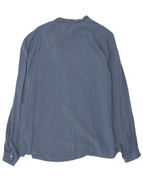 Benetton Womens Front Tie Long Sleeve Blouse Top UK 16 Large Blue Viscose