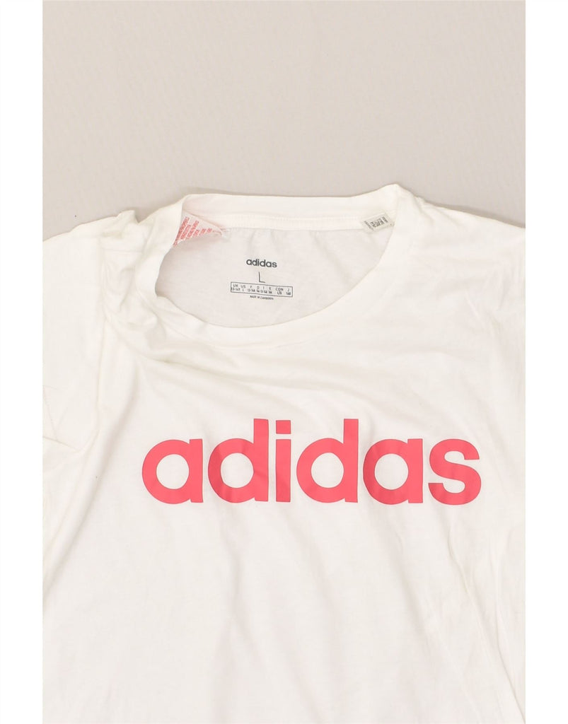 ADIDAS Girls Graphic T-Shirt Top 13-14 Years Large  White Cotton | Vintage Adidas | Thrift | Second-Hand Adidas | Used Clothing | Messina Hembry 