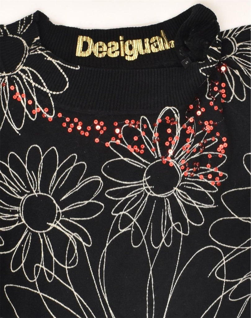 DESIGUAL Womens Graphic Boat Neck Jumper Sweater UK 8 Small Black Floral | Vintage Desigual | Thrift | Second-Hand Desigual | Used Clothing | Messina Hembry 