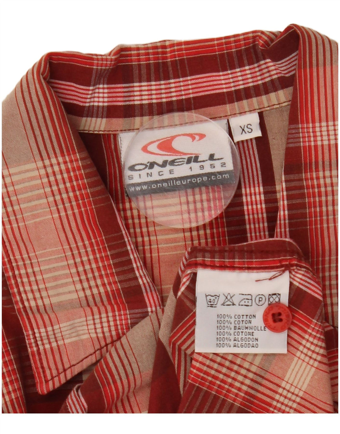 O'Neill Mens Short Sleeve Loose Fit Shirt XS Red Check Cotton